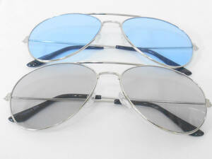 ティアドロップサングラス　2個セット　ワイヤーフレーム　アクア　ブラックスモーク　ファッションブラス　Y167