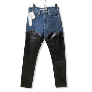 未使用 JOHN LAWRENCE SULLIVAN ジョンローレンスサリバン レザー切替デニムパンツ DENIM VERGAN LETHER インディゴ L 27105151