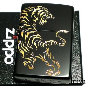 タイガー&ドラゴン マットブラック ZIPPO(ジッポー) 2面エッチング 真鍮 色差し おしゃれ 音が良い 風防付き MADE IN USA 永久保証