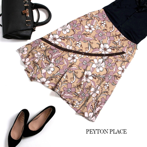 美品 PEYTON PLACE ペイトンプレイス 大人 綺麗 春 夏 定番 きれい色 フラワープリント シフォンスカート 9号 M ベージュ スカーフ素材