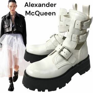 j268 Alexander McQueen アレキサンダーマックィーン 2022 ショートブーツ レイヴブーツ Rave Boots レザー ホワイト 36 イタリア製 正規品