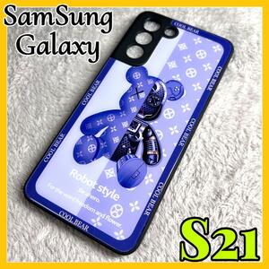 Galaxy s21ケース TPU強化カラス　青色　可愛い熊　お洒落　BEAR カメラ保護　サムスン　ギャラクシーs21カバー　ブルー