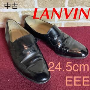 【売り切り!送料無料!】A-283 LANVIN!ローファ!黒!24.5cm EEE!ビジネスシューズ!仕事!普段ばき!営業!冠婚葬祭!中古!