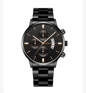 ウィッシ腕時計メンズステンレス鋼三目カレンダークォーツ合金腕時計