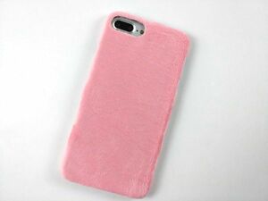 iPhone7 Plus/8 Plus用 ふわふわ スマホカバー ハードケース ベルベット風 ゴージャス ピンク