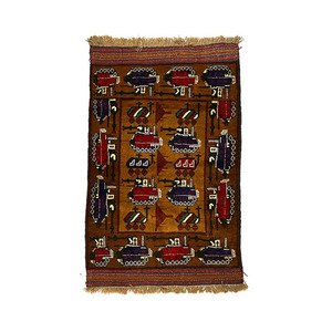 【送料無料】激レア 90s-00s ハンドメイド War Rug ⑧ ブラウンベース 赤青戦車 vintage 絨毯