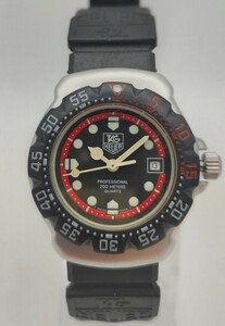 【ジャンク稼働品】レディース クォーツ タグホイヤー TAGHEUER Professional 200m フォーミュラ1シリーズ 374.508 黒/赤文字盤純正ベルト 