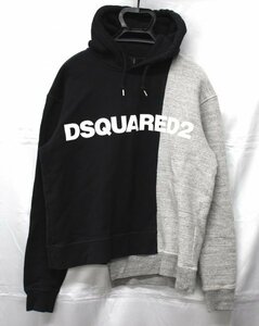 ◆ DSQUARED2/ディースクエアード フーディー 表記サイズ：XS バイカラー 裏起毛 ロゴ グレー×ブラック 143468