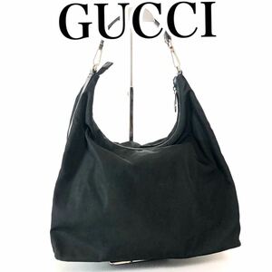 ■美品■GUCCI グッチ ナイロンキャンバス×レザー　ワンショルダーバッグ　刻印あり　001・1955 002058 ブラック