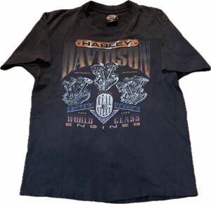 両面良ツラ USA製 80s Harley Davidson Vintage Tee Shirt ハーレーダビッドソン ヴィンテージ Tシャツ Boar Hawg Pig V2エンジン 90s