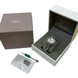 Dior ディオール クリスタル クロノ ラウンド 3針 文字盤 シルバー SS 腕時計
