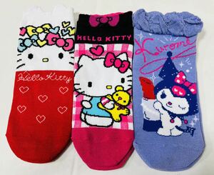 福袋3F2088*激安sale!!新品 こども服 靴下ソックス3足組　size20-23cm★サンリオ.キティ Hello kitty(まとめ売り)