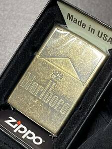 zippo マルボロ 古美色 ゴールド 限定品 特殊加工 希少モデル 2019年製 Marlboro シルバーインナー 2019年製 ケース 保証書付き