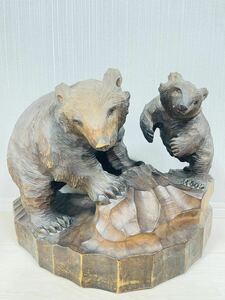 木彫りの熊　能登作　工芸品 木彫り アイヌ　一刀彫　親子熊　農民美術