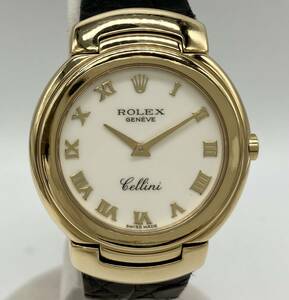 ジャンク 【ジャンク】 ROLEX ロレックス チェリーニ クォーツ メンズ 腕時計6622 金無垢 750 社外ベルト アイボリー文字盤 稼働品