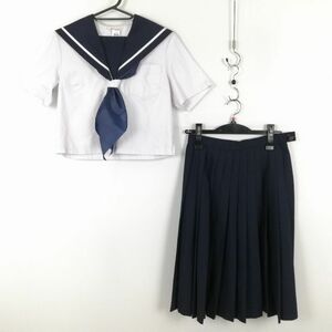 1円 セーラー服 スカート スカーフ 上下3点セット 155A カンコー 夏物 白1本線 女子 学生服 中学 高校 白 制服 中古 ランク:C EY3389