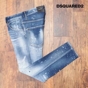 DSQUARED2/50サイズ/テーパード デニムパンツ S74LB1060 SKATER JEAN ダメージ リペア加工 サーフ ワイルド 新品/青/ブルー/id129/