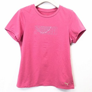 PUMA プーマ L レディース 女性 Tシャツ カットソー ラメロゴプリント 丸首 クルーネック 半袖 ショートスリーブ 綿×ポリ ピンク