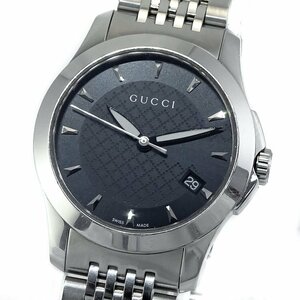 【1円】グッチ GUCCI Gタイムレス G-TIMELESS ウォッチ 腕時計 YA126502 クォ－ツ SS 黒文字盤 レディース デイト ケース付き 動作品