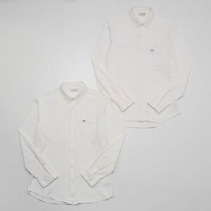 TH5289 ラコステ/LACOSTE*2点セット*ボタンダウンシャツ*鹿の子*天竺*ホワイト系*ワニロゴワッペン*長袖シャツ*メンズ