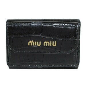 ミュウミュウ 三つ折り財布(小銭入れあり) MIU MIU クロコ調 5MH021 2B8G F0002 ST.COCCO / NERO (ブラック) アウトレット レディース