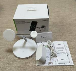 【中古美品】Belkin 3in1 ワイヤレス充電器 MagSafe充電器 iPhone Apple Watch AirPods ホワイト WIZ009