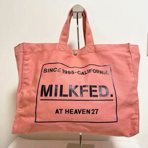 和203★ MILK FED. ミルクフェド ビッグ トートバッグ キャンバス ロゴプリント レディース ピンク