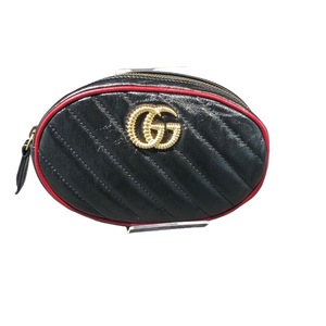 グッチ GUCCI GGマーモント ベルトバッグ 476434 ブラック/レッド ウエストバッグ レディース 中古