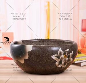 新品 睡蓮鉢 綺麗な陶器製、メダカ、金魚、水性植物、手描きの逸品