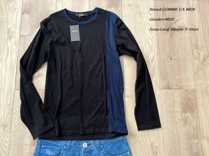新品 COMME CA MEN コムサメン 日本製 バイカラークルーネックTシャツ 05ブラック Lサイズ 40TI20 定価9.900円