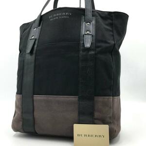 美品/A4収納可能●バーバリーブラックレーベル BURBERRY BLACK LABEL メンズ ビジネス トートバッグ ハンド 内側チェック レザー 黒 書類鞄