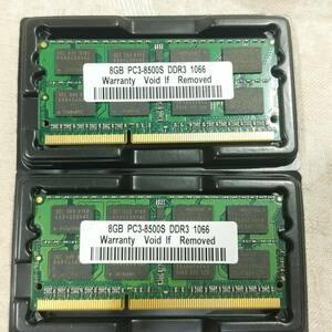 新品未使用 ノーブランド品 ノートPC用メモリ　16GB(8GBx2) 2Rx8 PC3-8500S DDR3-1066 1.5v　204ピン 送料無料