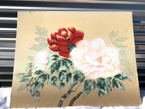 ◆水彩画　絹本　椿　中国◆4745