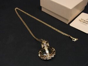 ■極美品■ Vivienne Westwood ヴィヴィアン ペイズリーオーブ ラインストーン ロングネックレス アクセサリー ゴールド系 AP9670