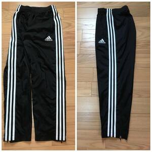 裾ジッパー付 adidas アディダス サイド3本ライン ナイロントラックジャージパンツ ブラック×ホワイト 黒×白size150ウエスゴム紐付男性可