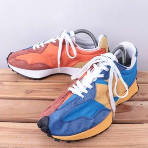 z2020【MS327LAA】ニューバランス US8.5 26.5cm/青 ブルー オレンジ 黄 イエロー系 newbalance メンズ スニーカー 中古