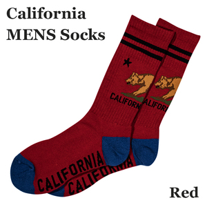 アメリカンデザイン メンズ ソックス (CAベア レッド) 靴下 カリフォルニア 州旗 グリズリー クルー 西海岸風 インテリア アメリカン雑貨