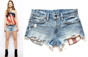 DENIM & SUPPLY AMERICAN FLAG BOYFRIEND CUT OFF SHORTS 24 デニム&サプライ 星条旗 クラッシュ加工 ショーツ ダメージ加工 ※レタパ発送