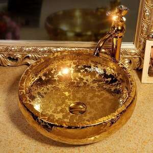 maded セラミックゴールド施釉磁器の浴室のシンク 景徳鎮ハンド