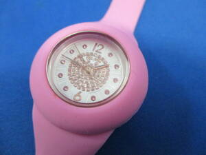 電池交換済/作動品　フォリフォリ ストーン装飾 ピンク ラバーベルト クォーツ 腕時計 「＃1571」