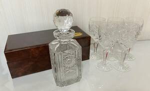 クリスタルガラス　ボヘミアグラス・デキャンタ/ワイングラス・5客　検；ウイスキー　ブランデー　ガラス工芸品