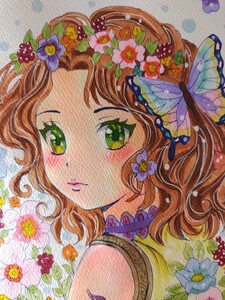 ★手描きイラスト　少女と蝶