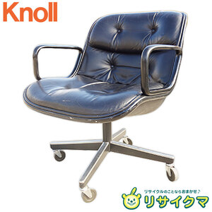 【中古】F▼ノル ノール Knoll ポロックチェア エグゼクティブチェア レザー 本革 キャスター 昇降可 リクライニングなし 4本脚 (22081)