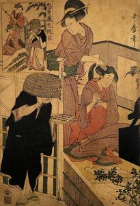 【真作】喜多川歌麿「忠臣蔵九段目」本物 浮世絵 大判 錦絵 木版画