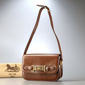 TH5041*イタリア製《CELINE オールドセリーヌ》3連 ホースビット レザーショルダーバッグ ハンドバッグ 鞄 ブラウン vintage