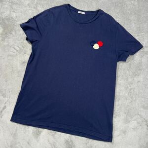 1円〜　MONCLER モンクレール 半袖Tシャツ 3色ロゴワッペン　ネイビー　XLサイズ　7670