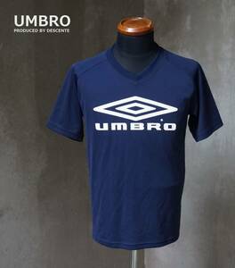 DESCENTE アンブロ UMBRO デカロゴ 紺 ポリ 半袖 Vネック シャツ 150 レディースM相当