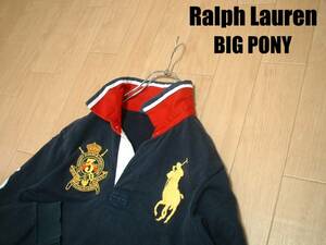 POLO by Ralph Lauren BIG PONYラガーシャツMナンバリング正規ラルフローレン濃紺ビッグポニー刺繍ネイビー立ち襟RUGBYトラックジャージ