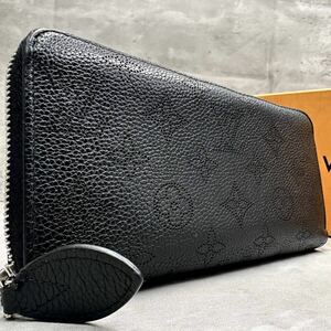 1円■美品■ LOUIS VUITTON ルイヴィトン メンズ モノグラム マヒナ ジッピーウォレット 長財布 ノワール M61867 レザー レディース 黒 