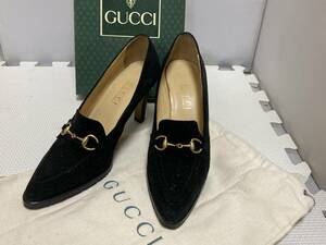 GUCCI グッチ スエード ホースビット ヒール パンプス ブラック 黒色 37 1/2 24.5㎝